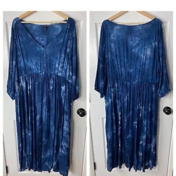 Torrid Tea-Length Chiffon Clip Dot Blue Tie Dye Midi Dress Plus Size 1 1X new!!! - Picture 13 of 13